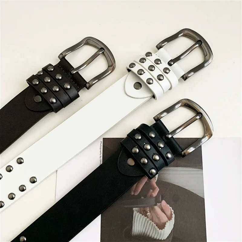 Stylish Western Punk-Style Belt Cool Girl's Edgy Versatile Jeans Belt Women's High-End Metal Statement Studded Belts