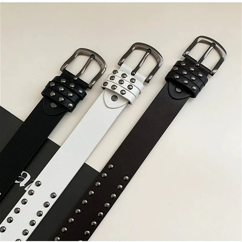 Stylish Western Punk-Style Belt Cool Girl's Edgy Versatile Jeans Belt Women's High-End Metal Statement Studded Belts