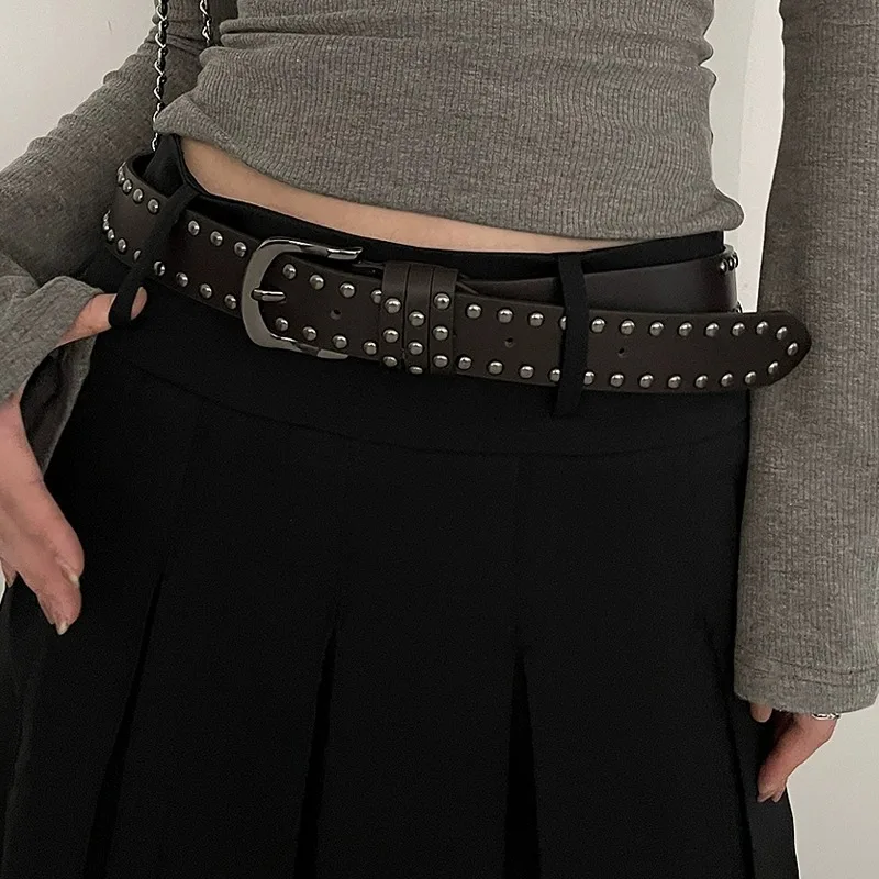 Stylish Western Punk-Style Belt Cool Girl's Edgy Versatile Jeans Belt Women's High-End Metal Statement Studded Belts