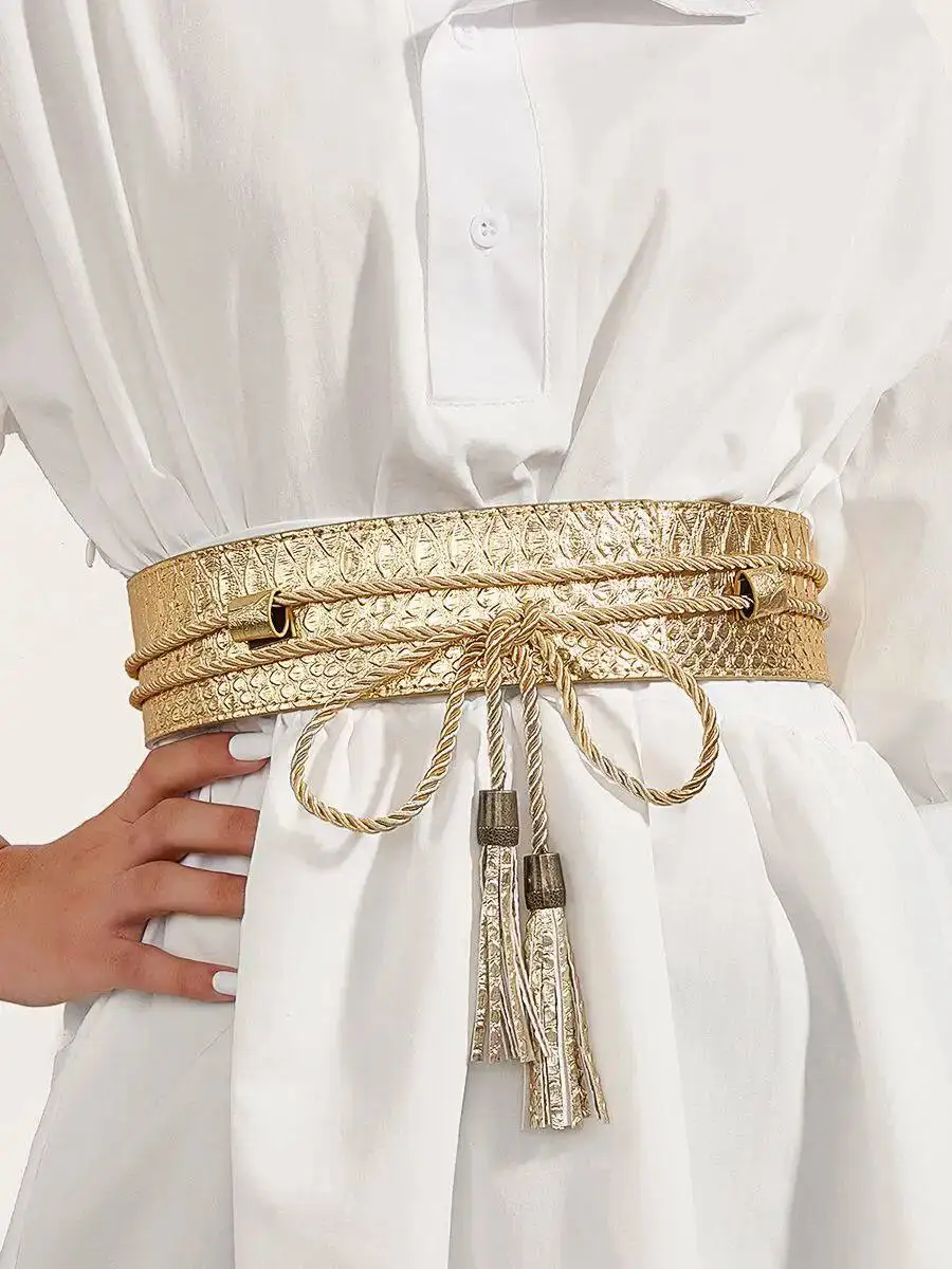 Woman 6cm Wide Faux Leather Rope Tie Belt Embellished Celebrity Belts Python Print Perfect Dress Accessory Gifts 3 size