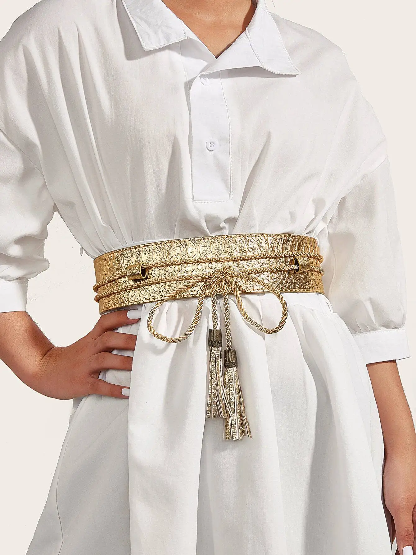 Woman 6cm Wide Faux Leather Rope Tie Belt Embellished Celebrity Belts Python Print Perfect Dress Accessory Gifts 3 size