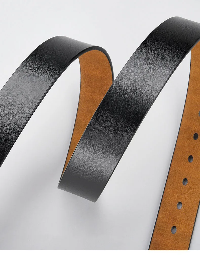 3.8cm Genuine Leather No Buckle Belt, Unisex Cowskin Belt Body, Men's Pin-Free Waist Strap Black Brown for Daily Casual Wear
