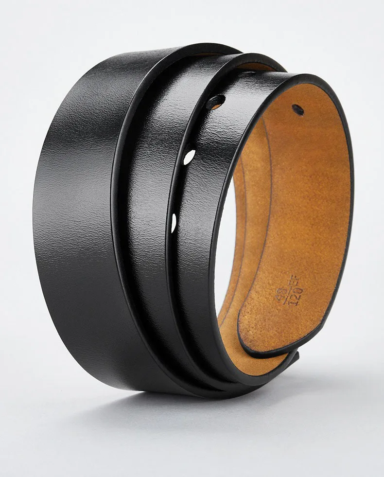3.8cm Genuine Leather No Buckle Belt, Unisex Cowskin Belt Body, Men's Pin-Free Waist Strap Black Brown for Daily Casual Wear