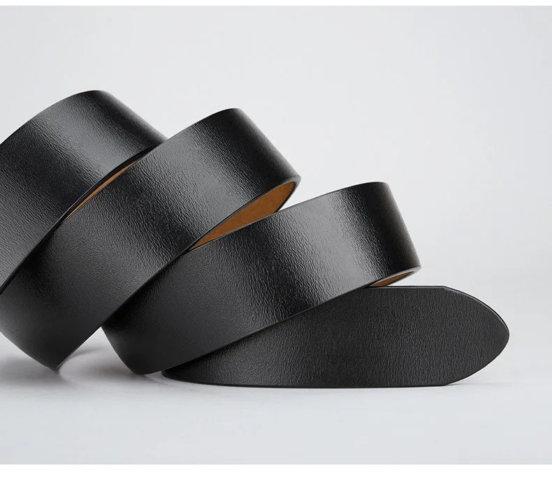 3.8cm Genuine Leather No Buckle Belt, Unisex Cowskin Belt Body, Men's Pin-Free Waist Strap Black Brown for Daily Casual Wear