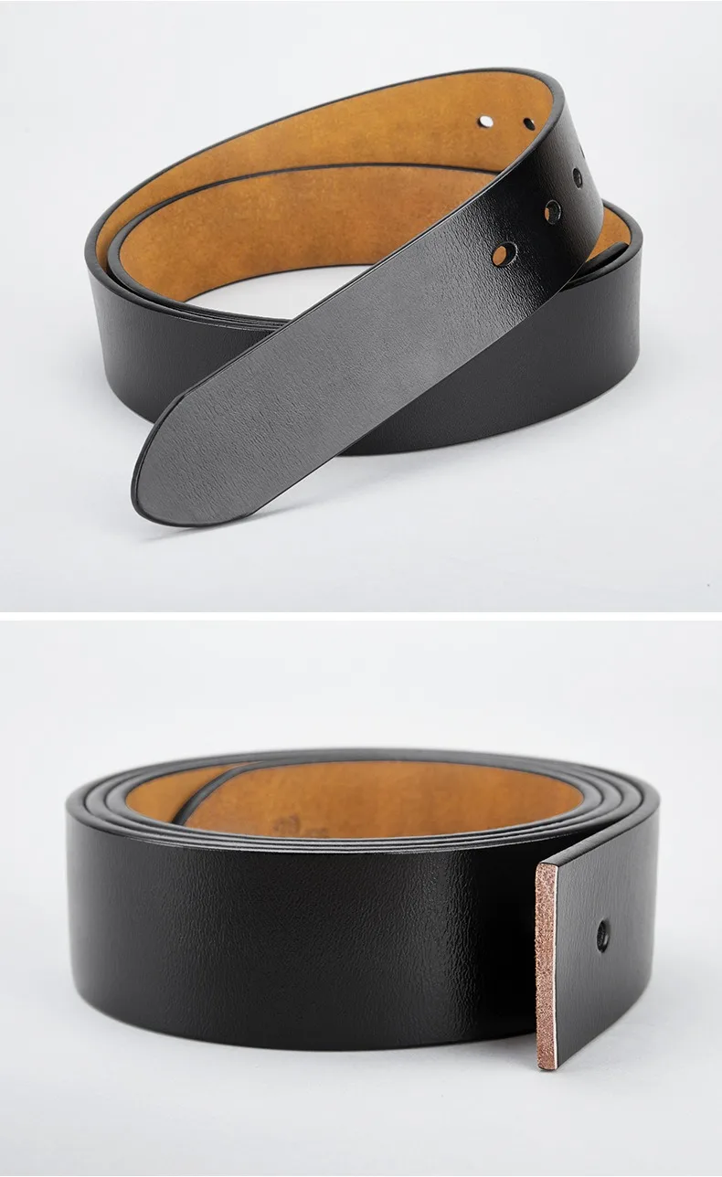 3.8cm Genuine Leather No Buckle Belt, Unisex Cowskin Belt Body, Men's Pin-Free Waist Strap Black Brown for Daily Casual Wear