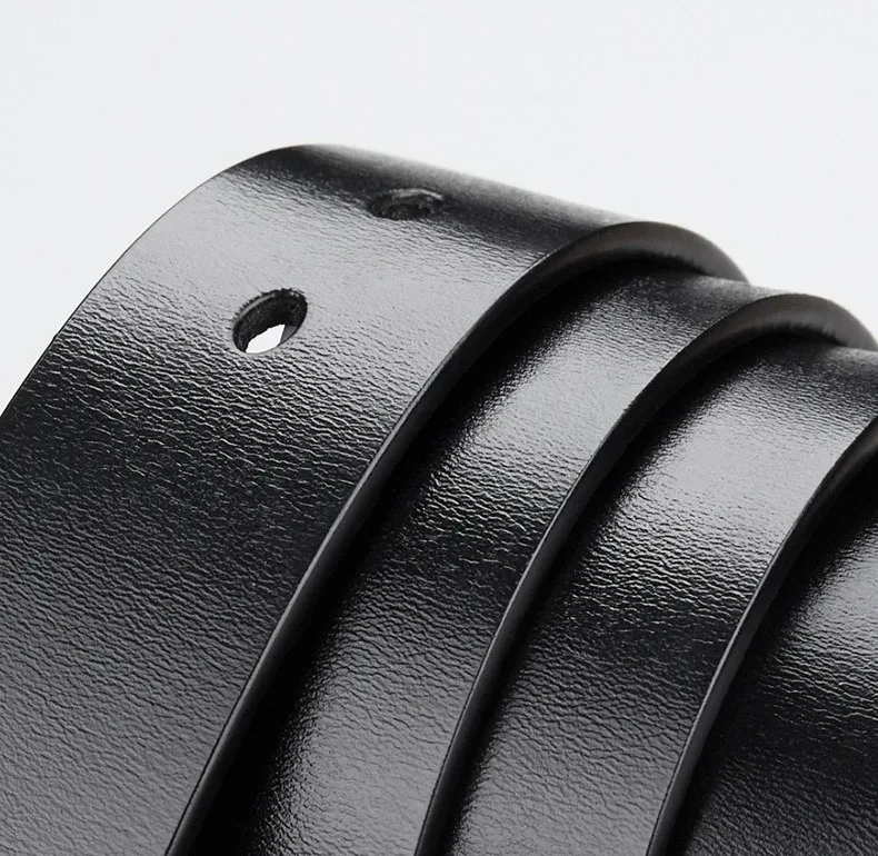 3.8cm Genuine Leather No Buckle Belt, Unisex Cowskin Belt Body, Men's Pin-Free Waist Strap Black Brown for Daily Casual Wear