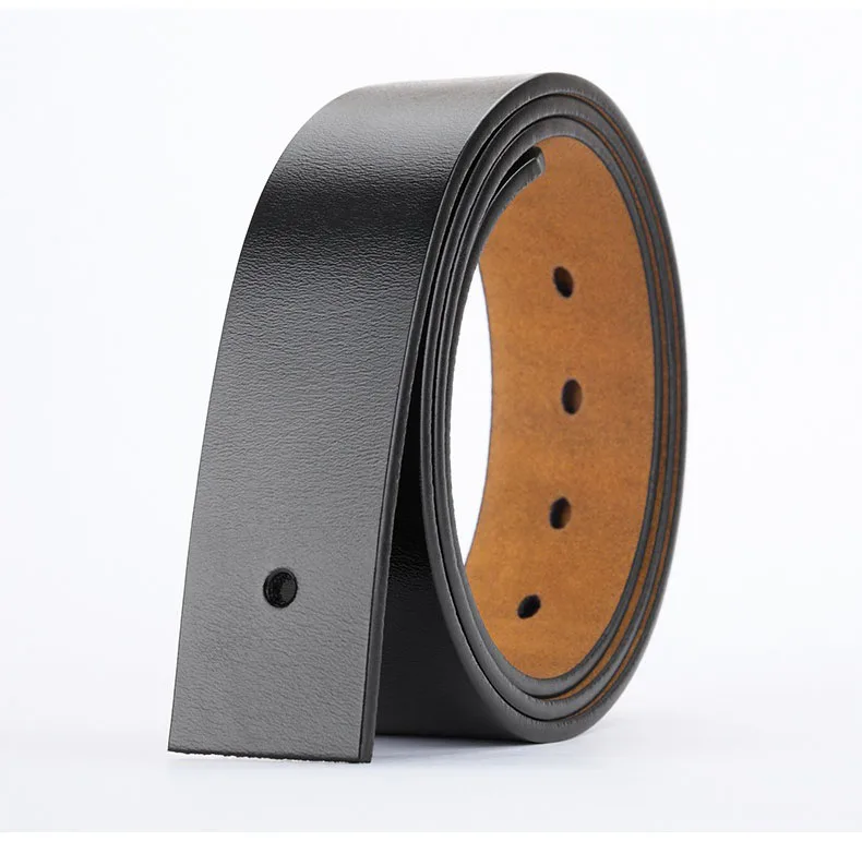 3.8cm Genuine Leather No Buckle Belt, Unisex Cowskin Belt Body, Men's Pin-Free Waist Strap Black Brown for Daily Casual Wear