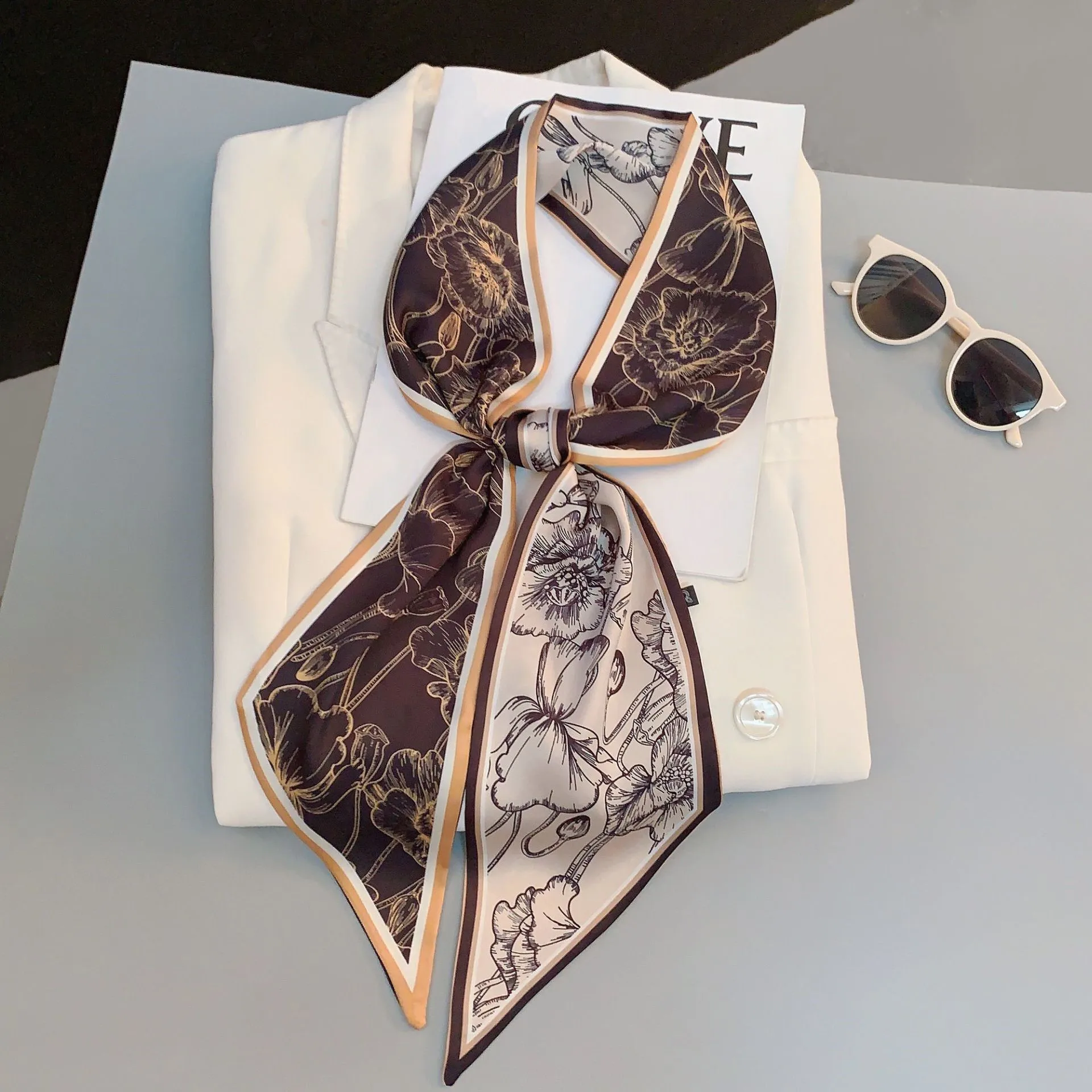 Paisley Print Skinny Scarf For Women Luxury HairBand Soft Stain Silk Ribbon Tie Neck Bag Scarf Fashion Wrist Belt Neckerchief