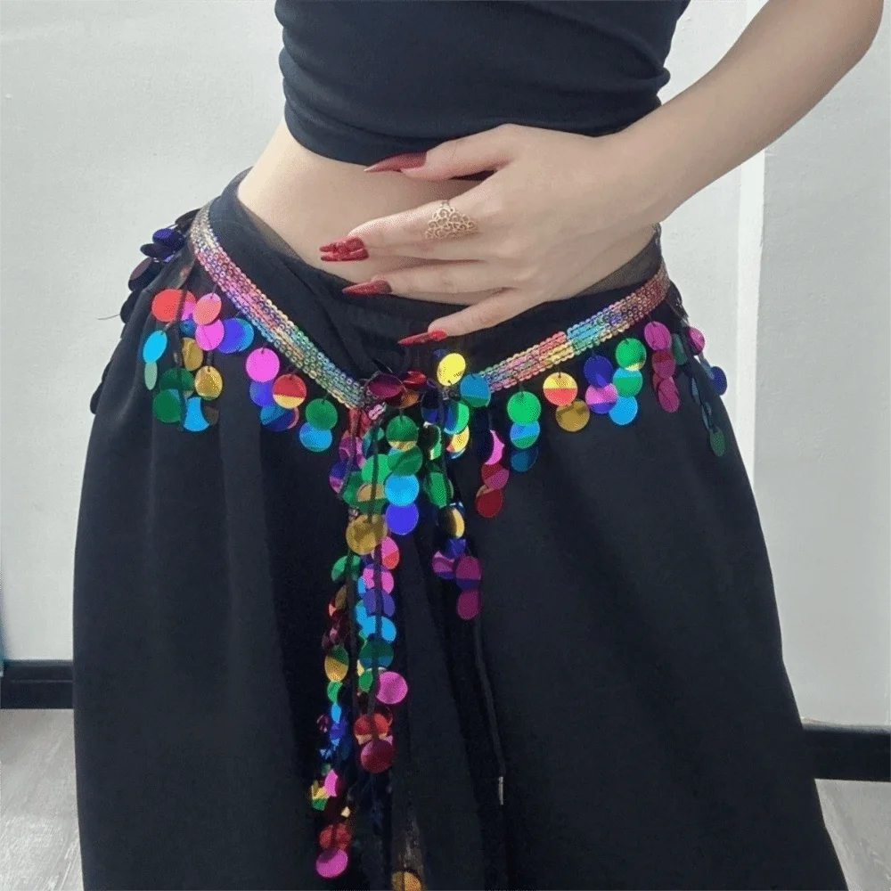 Creative Belly Dance Belt Long Tassel Glitter Sequins Belly Dance Hip Scarf Classic Wrap Skirt Sequin Waist Chain Girls