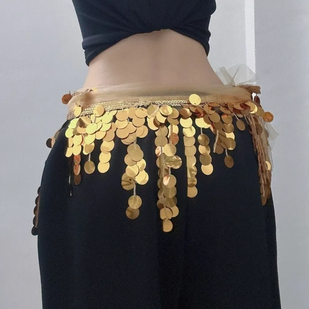 Creative Belly Dance Belt Long Tassel Glitter Sequins Belly Dance Hip Scarf Classic Wrap Skirt Sequin Waist Chain Girls