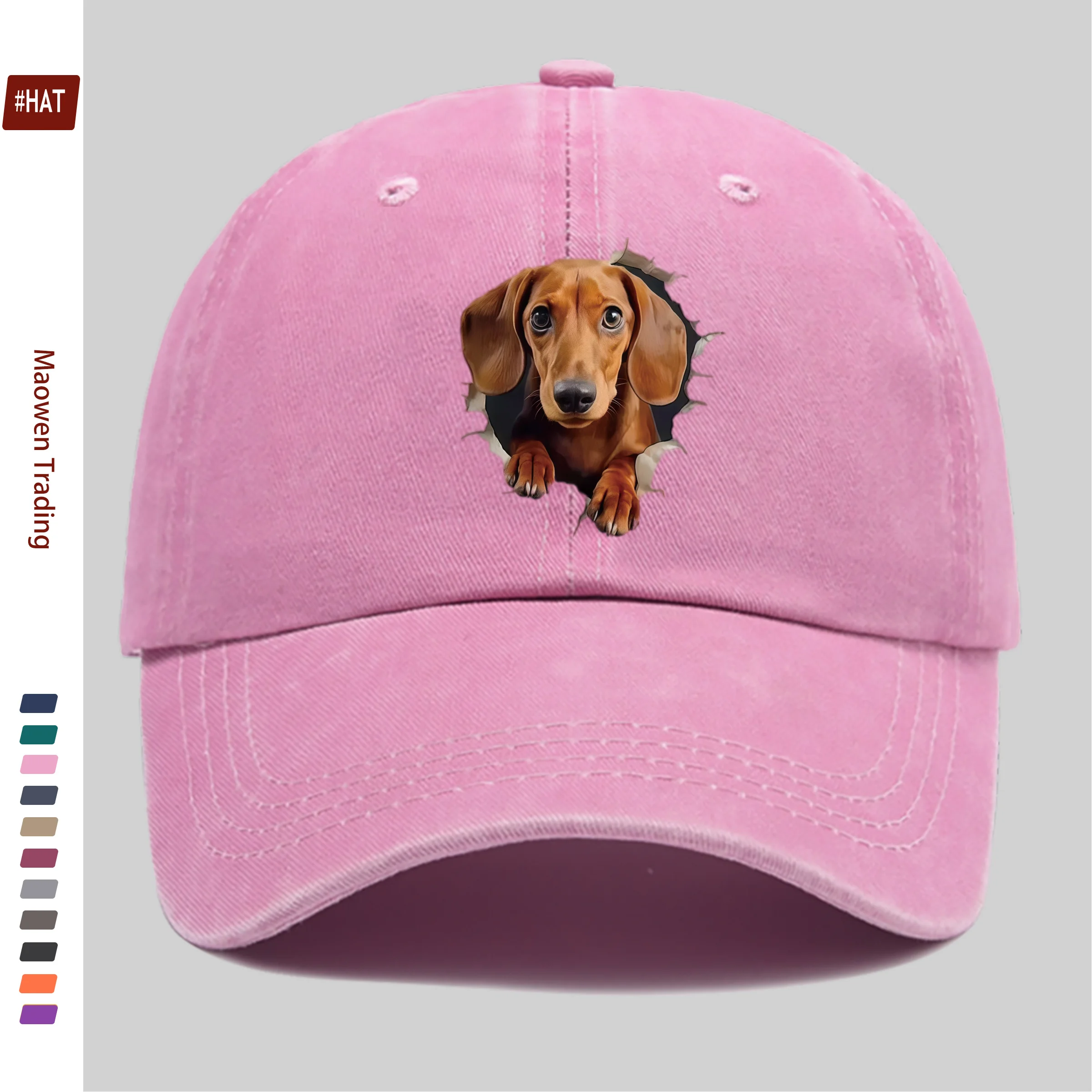 1pc Cute Dachshund Peeking Through Hole Baseball Cap | Adjustable Buckle, Lightweight Polyester, Ideal For Dating, Fishing, Trav