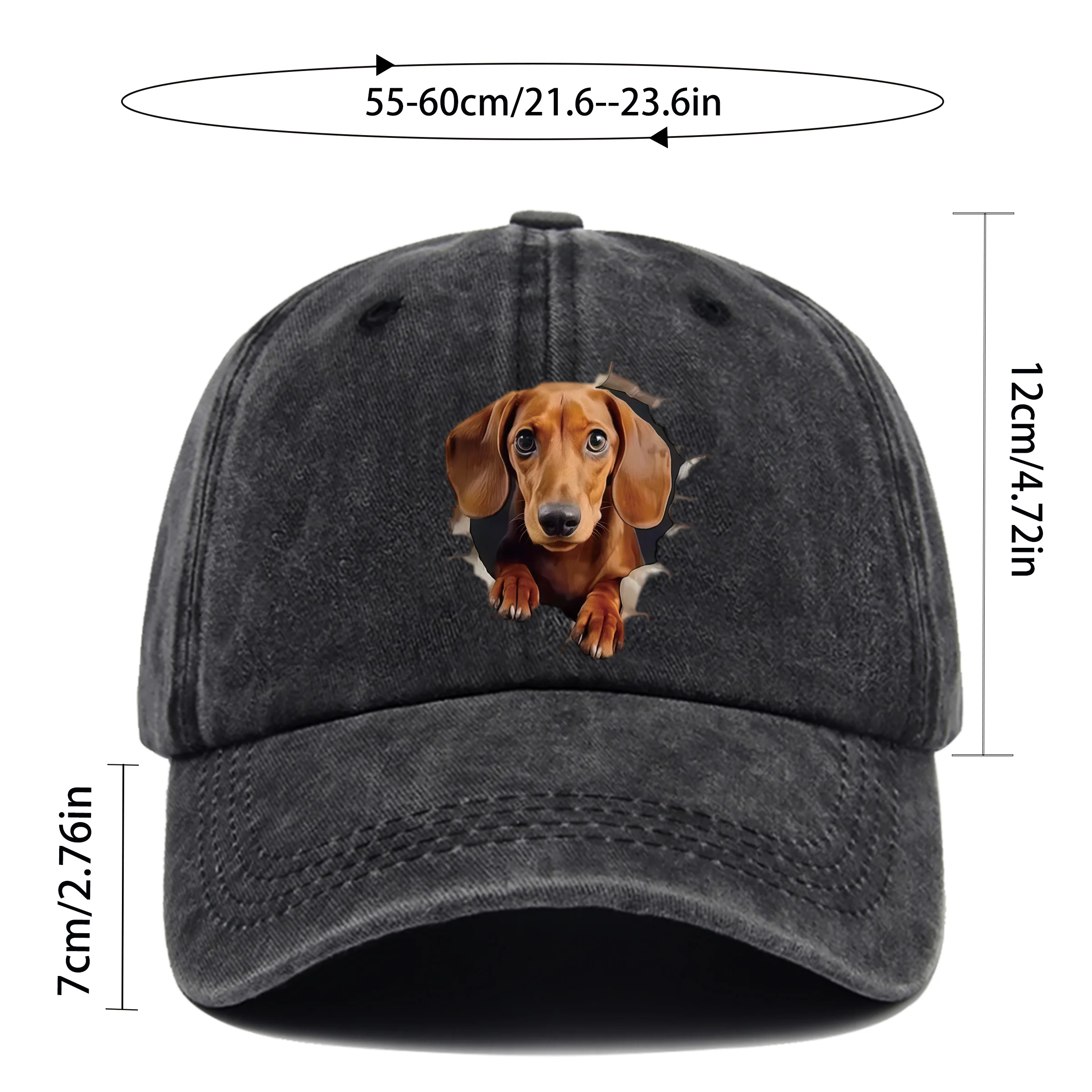 1pc Cute Dachshund Peeking Through Hole Baseball Cap | Adjustable Buckle, Lightweight Polyester, Ideal For Dating, Fishing, Trav