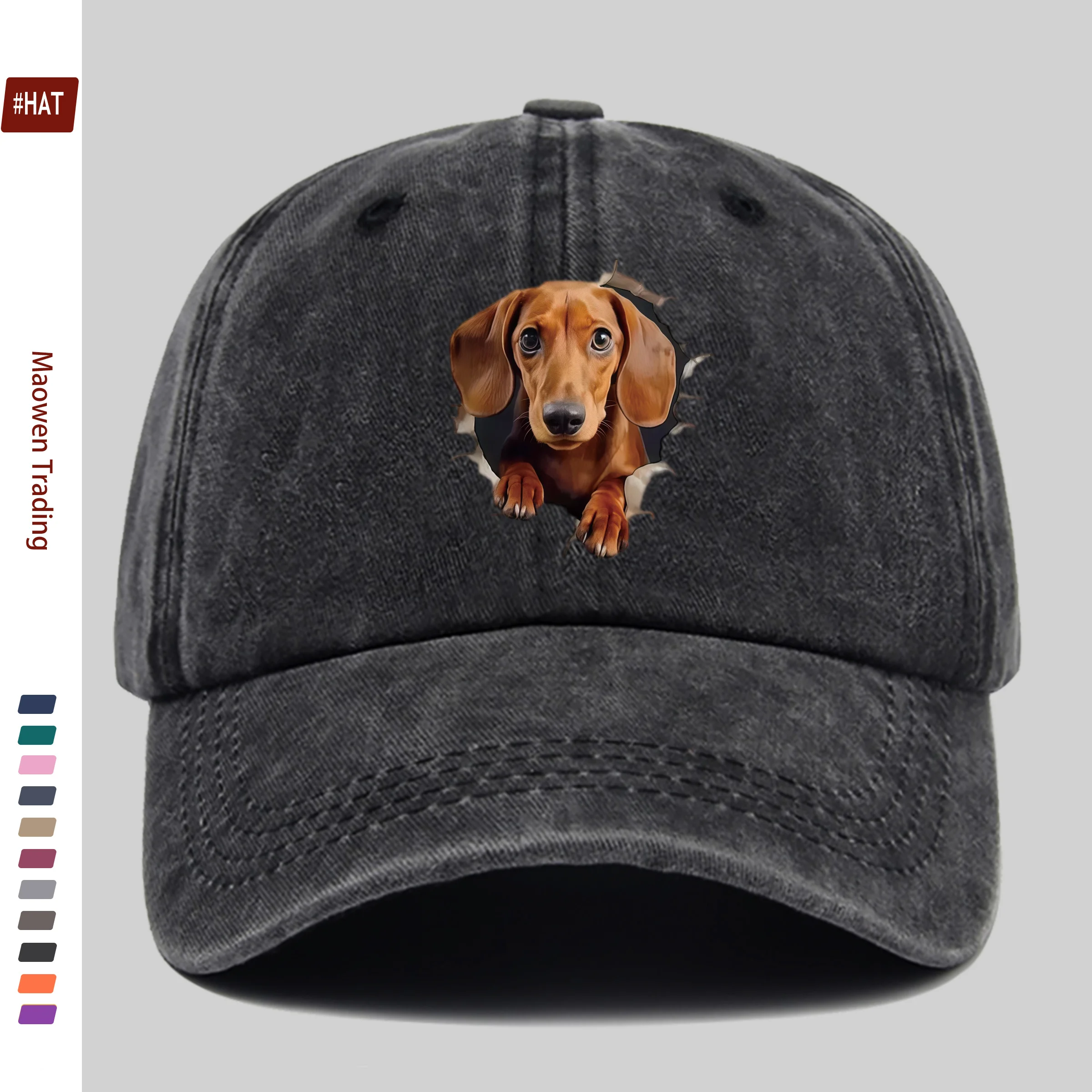 1pc Cute Dachshund Peeking Through Hole Baseball Cap | Adjustable Buckle, Lightweight Polyester, Ideal For Dating, Fishing, Trav