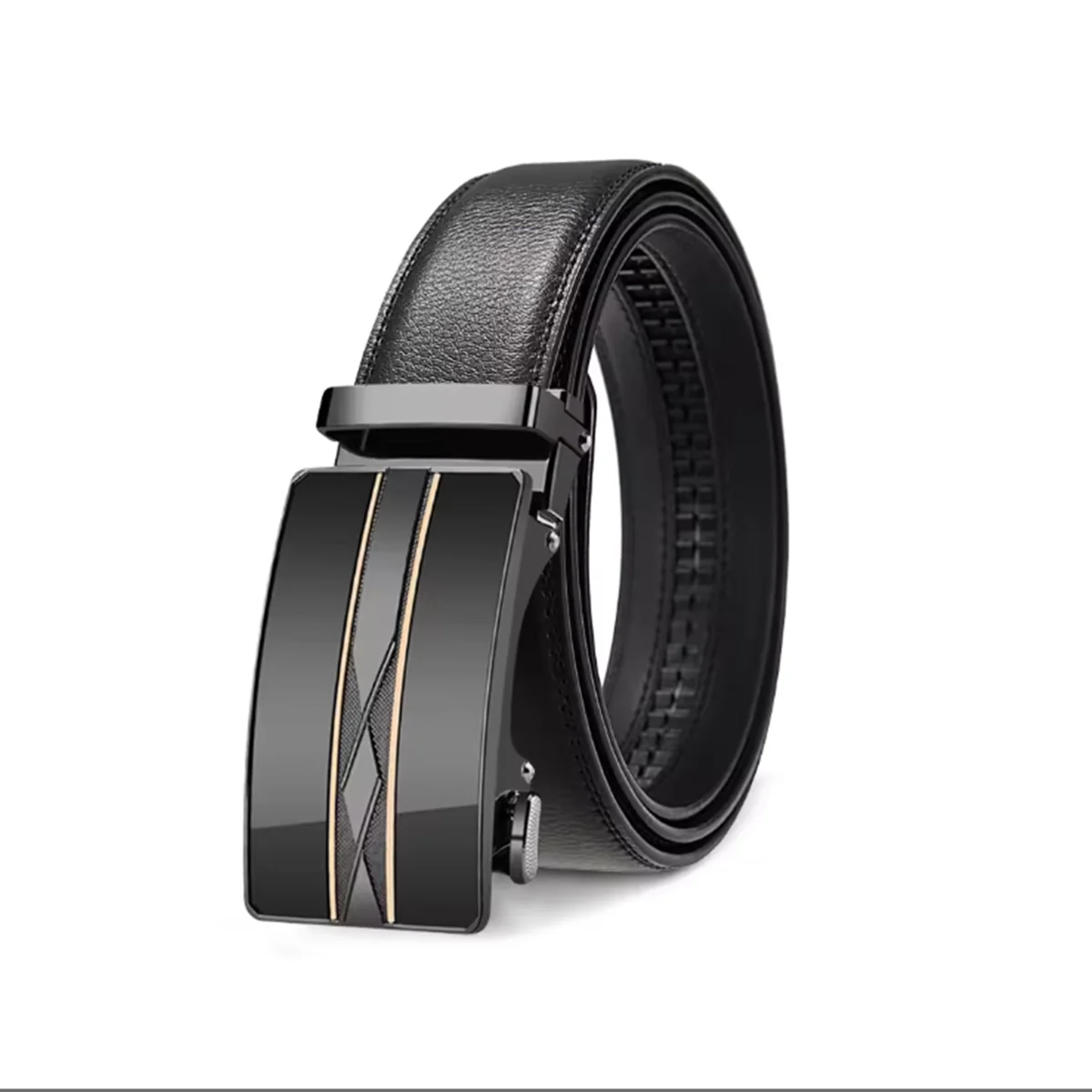 3.5cm High Quality Genuine Leather Men’s Belt, Adjustable Ratchet Automatic Buckle, Black/Brown Cuttable Business Casual Belt