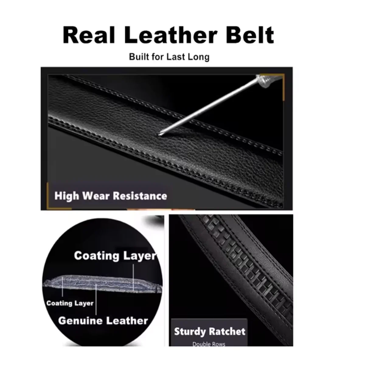 3.5cm High Quality Genuine Leather Men’s Belt, Adjustable Ratchet Automatic Buckle, Black/Brown Cuttable Business Casual Belt