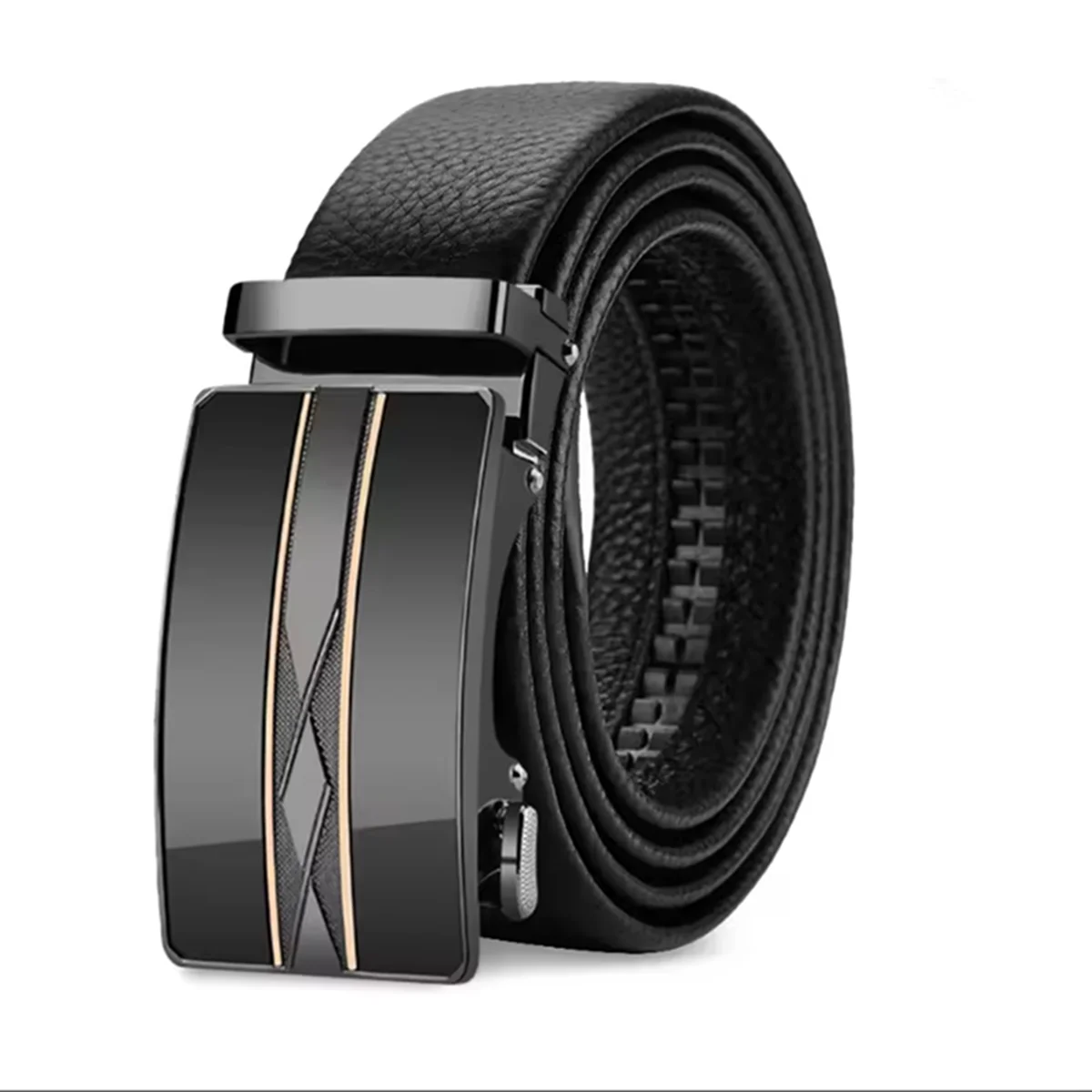 3.5cm High Quality Genuine Leather Men’s Belt, Adjustable Ratchet Automatic Buckle, Black/Brown Cuttable Business Casual Belt