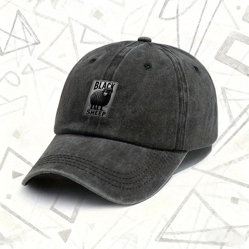 1pc, "BLACK SHEEP" Vintage Washed Hat, Men's and Women's Solid Baseball Cap, Suitable for All Seasons, Ideal Gift for Weddings,
