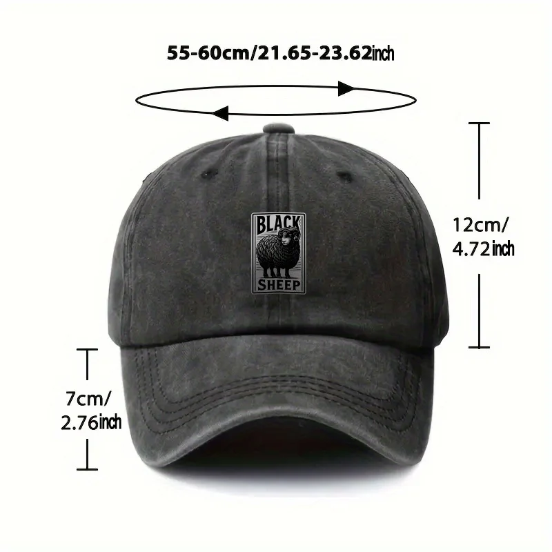 1pc, "BLACK SHEEP" Vintage Washed Hat, Men's and Women's Solid Baseball Cap, Suitable for All Seasons, Ideal Gift for Weddings,