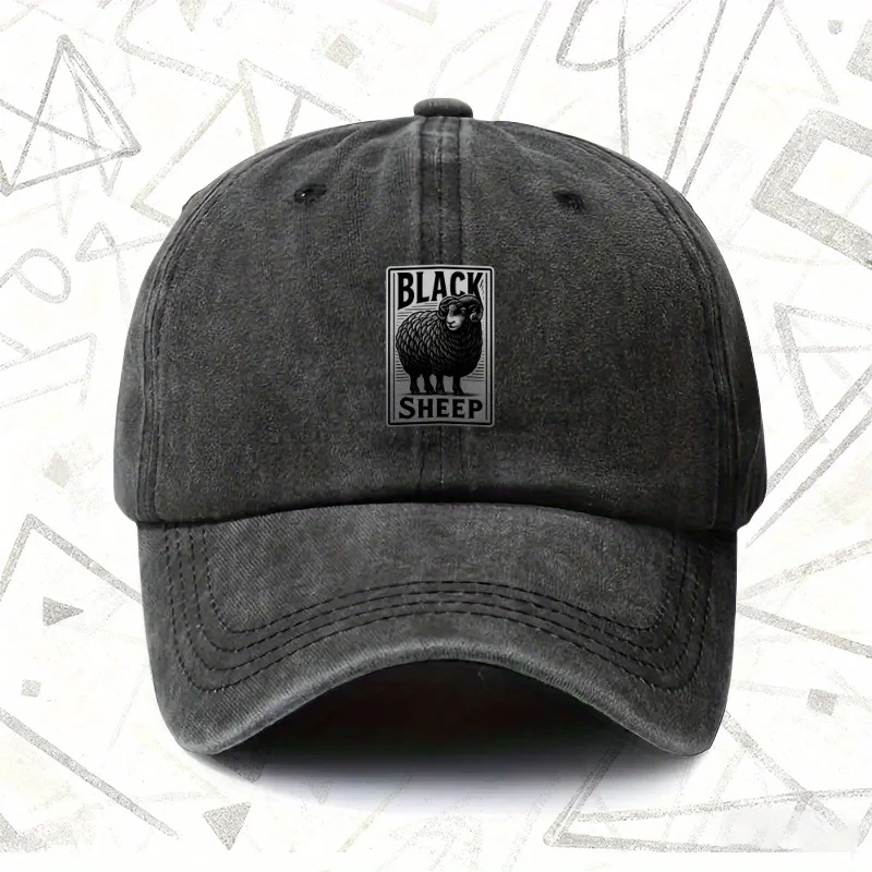1pc, "BLACK SHEEP" Vintage Washed Hat, Men's and Women's Solid Baseball Cap, Suitable for All Seasons, Ideal Gift for Weddings,