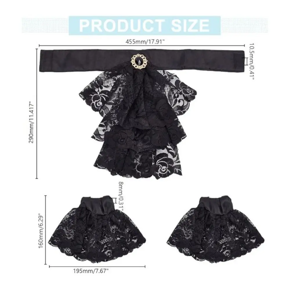 Accessory Set Vintage Style Victorian Lace Jabot Detachable Ruffled Collar Cuffs Set Costume Accessory Vintage Themed Events