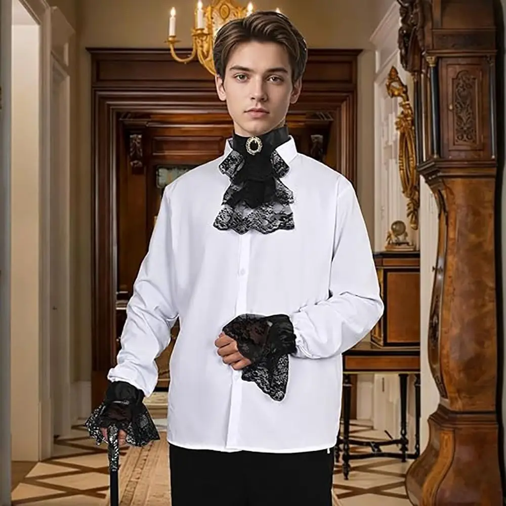 Accessory Set Vintage Style Victorian Lace Jabot Detachable Ruffled Collar Cuffs Set Costume Accessory Vintage Themed Events