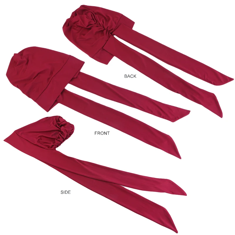Women Muslim Pre-Tied Turban Cap Long Tail Headscarf Soft Stretch Strechy Chemo Cap Bandana Turbante Mujer