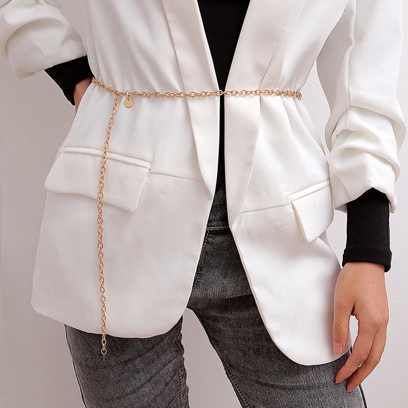 【AN】【AN】Fashion Women Lady Waist Chain Belt Metal Gold Silver Color Waistband Chain Belt For Dress Shirts Clothes Accessories