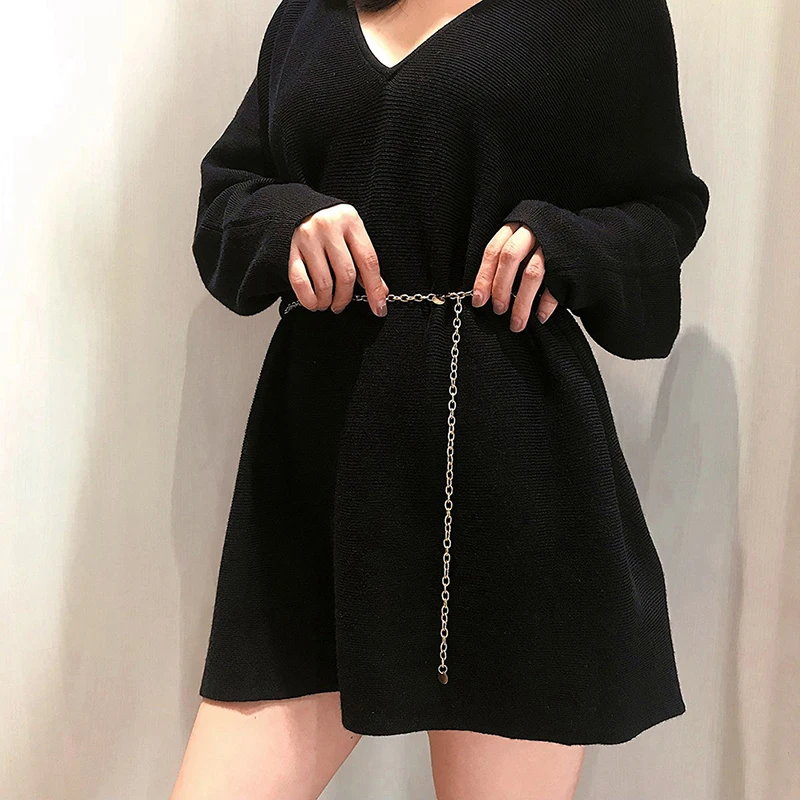 【AN】【AN】Fashion Women Lady Waist Chain Belt Metal Gold Silver Color Waistband Chain Belt For Dress Shirts Clothes Accessories