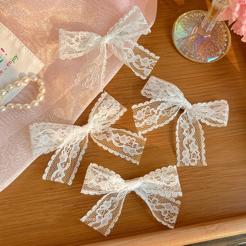 Women's Lace Bow Hair Clip Side Bangs Double Ponytail Hairpins Sweet Stylish