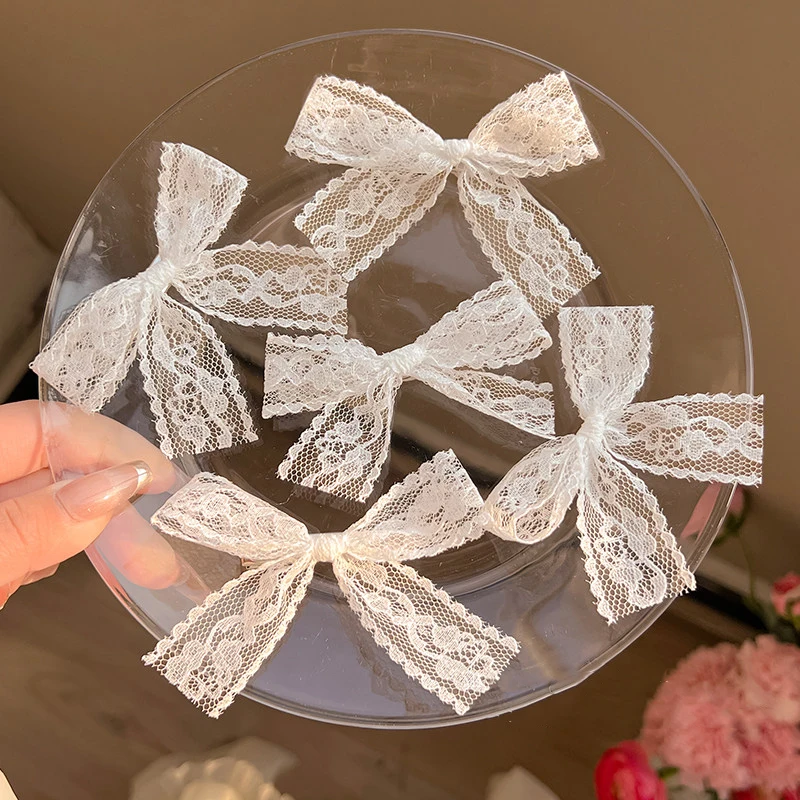 Women's Lace Bow Hair Clip Side Bangs Double Ponytail Hairpins Sweet Stylish