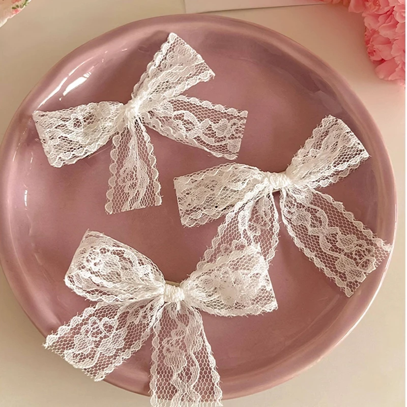 Women's Lace Bow Hair Clip Side Bangs Double Ponytail Hairpins Sweet Stylish