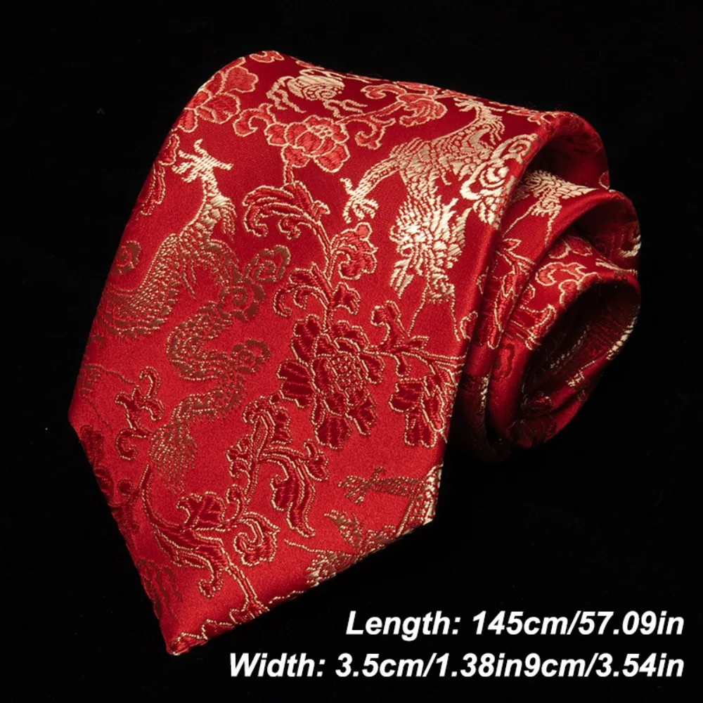Casual Calligraphy Chinese Dragon Pattern Tie National Adjustable Jacquard Silk Tie Soft Hand Tied Men Necktie Groomsman