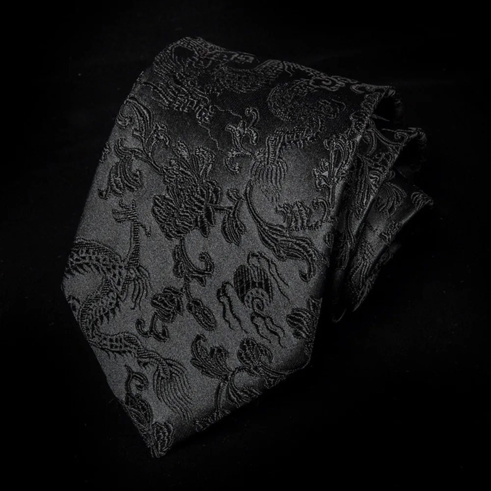 Casual Calligraphy Chinese Dragon Pattern Tie National Adjustable Jacquard Silk Tie Soft Hand Tied Men Necktie Groomsman