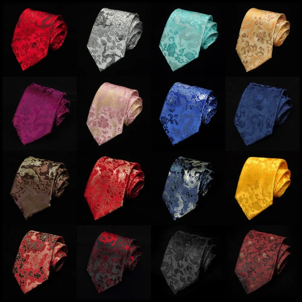 Casual Calligraphy Chinese Dragon Pattern Tie National Adjustable Jacquard Silk Tie Soft Hand Tied Men Necktie Groomsman
