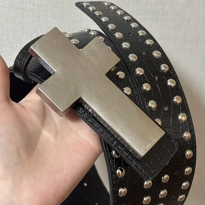 Subculture Punk Studded Cross Belt Burst Pattern Hip Hop Street Style Men's Rock Party Music Festival Gothic Street Accessories