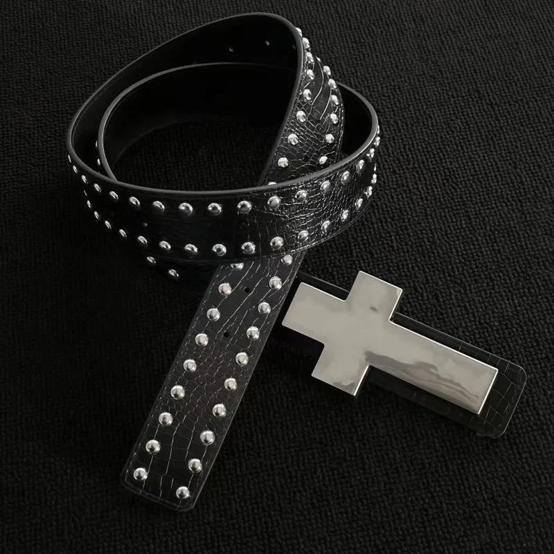 Subculture Punk Studded Cross Belt Burst Pattern Hip Hop Street Style Men's Rock Party Music Festival Gothic Street Accessories