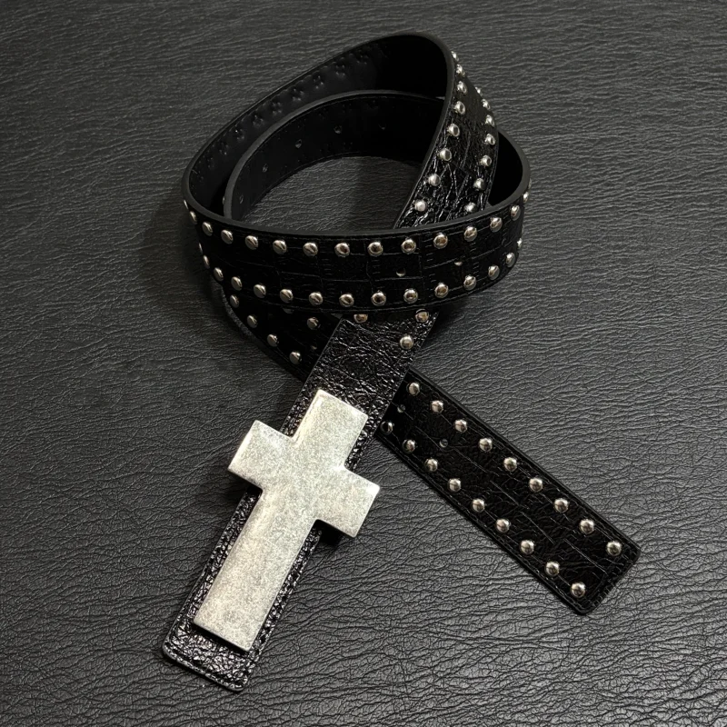 Subculture Punk Studded Cross Belt Burst Pattern Hip Hop Street Style Men's Rock Party Music Festival Gothic Street Accessories