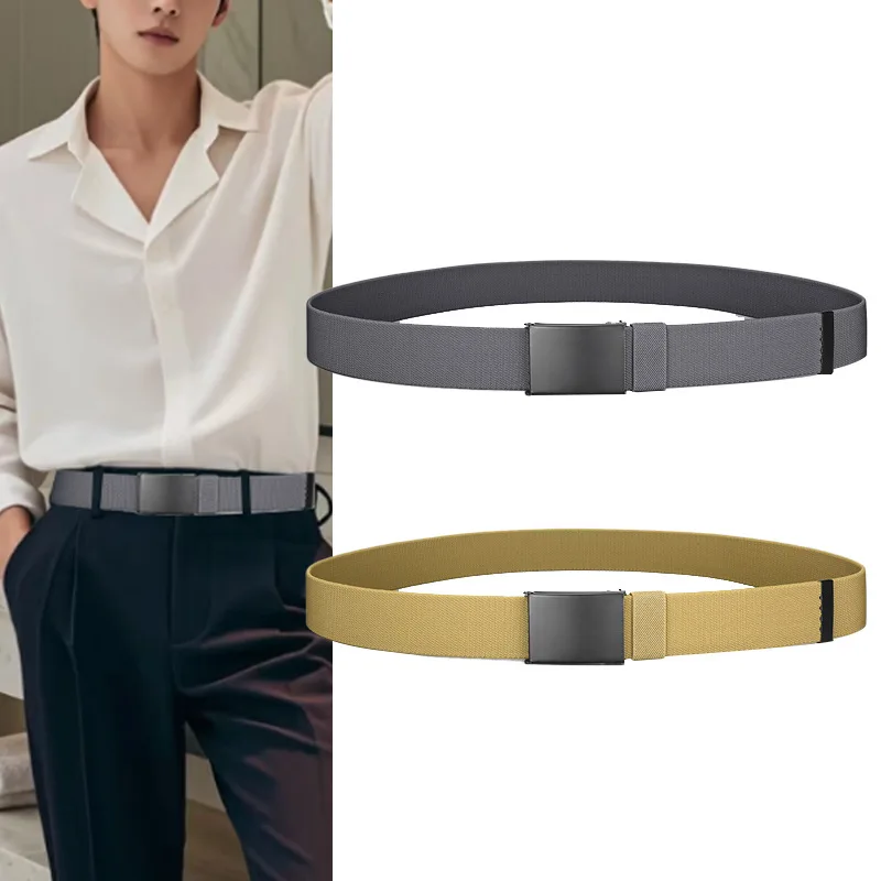 Stylish Classic Nylon Rubber Stretch Casual Versatile Belt; Sturdy, Durable, Minimalist Flap Elastic Smooth Buckle Men's Belt