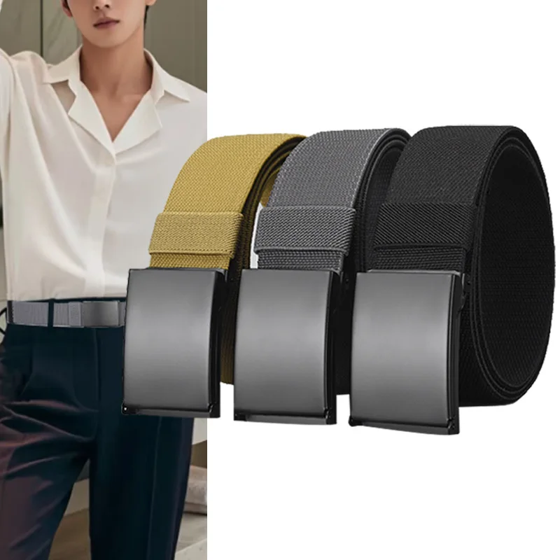 Stylish Classic Nylon Rubber Stretch Casual Versatile Belt; Sturdy, Durable, Minimalist Flap Elastic Smooth Buckle Men's Belt