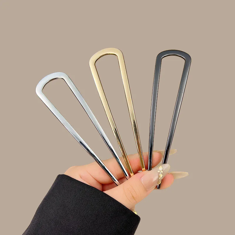 U-Shaped Hair Fork Fashion Alloy Hairpin Gold Silver Black Color Metal Hairpin Geometric Design Headwear Hair Sticks Women Girls