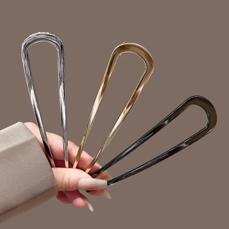 U-Shaped Hair Fork Fashion Alloy Hairpin Gold Silver Black Color Metal Hairpin Geometric Design Headwear Hair Sticks Women Girls