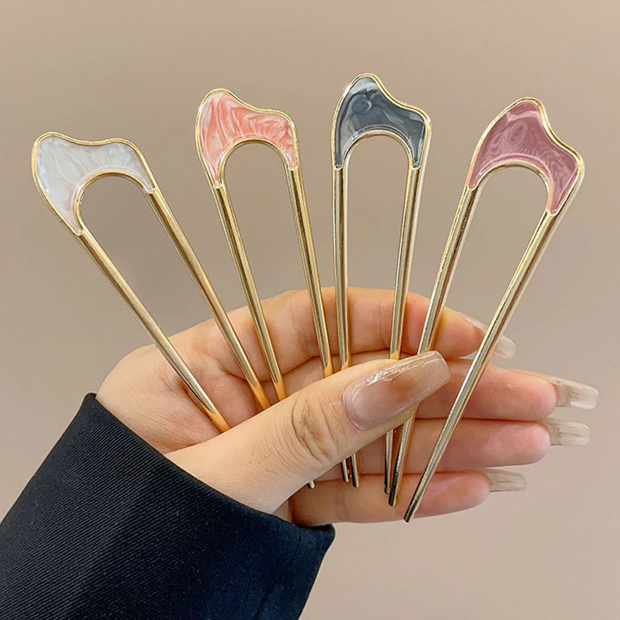 U-Shaped Hair Fork Fashion Alloy Hairpin Gold Silver Black Color Metal Hairpin Geometric Design Headwear Hair Sticks Women Girls