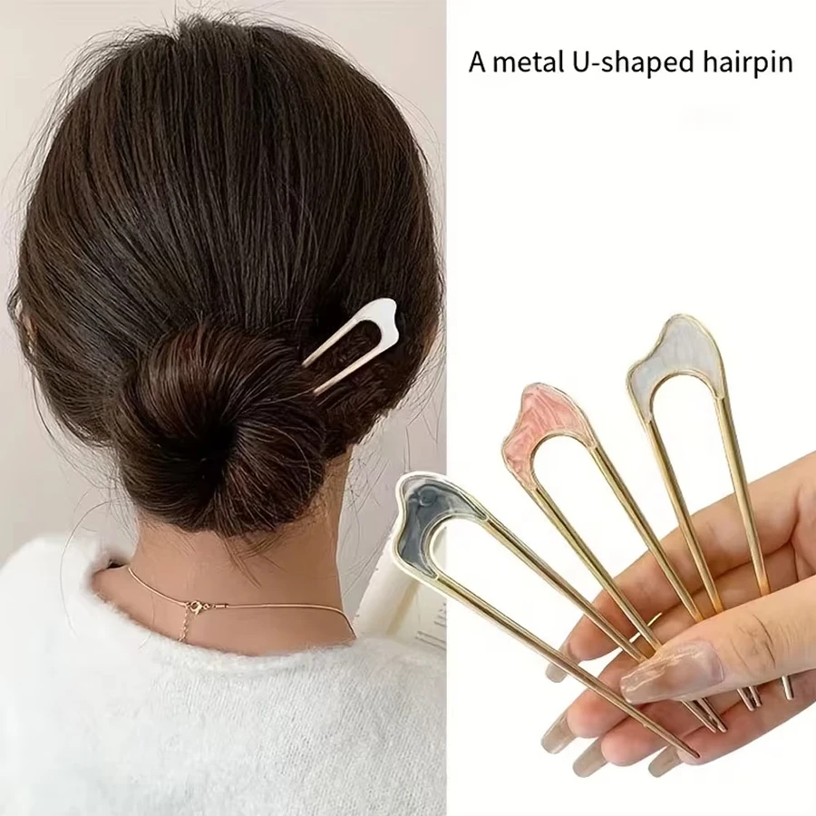 U-Shaped Hair Fork Fashion Alloy Hairpin Gold Silver Black Color Metal Hairpin Geometric Design Headwear Hair Sticks Women Girls