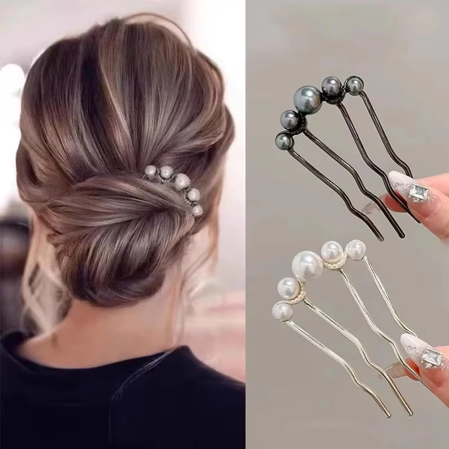 U-Shaped Hair Fork Fashion Alloy Hairpin Gold Silver Black Color Metal Hairpin Geometric Design Headwear Hair Sticks Women Girls