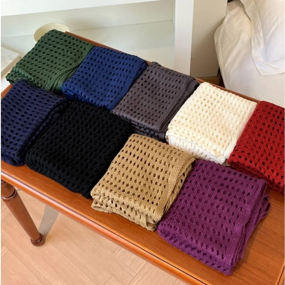 Fashion Hollow Out Triangle Scarf Shawl Breathable Solid Color Knitted Scarf Lightweight Sun Protection Women Shawl Wrap