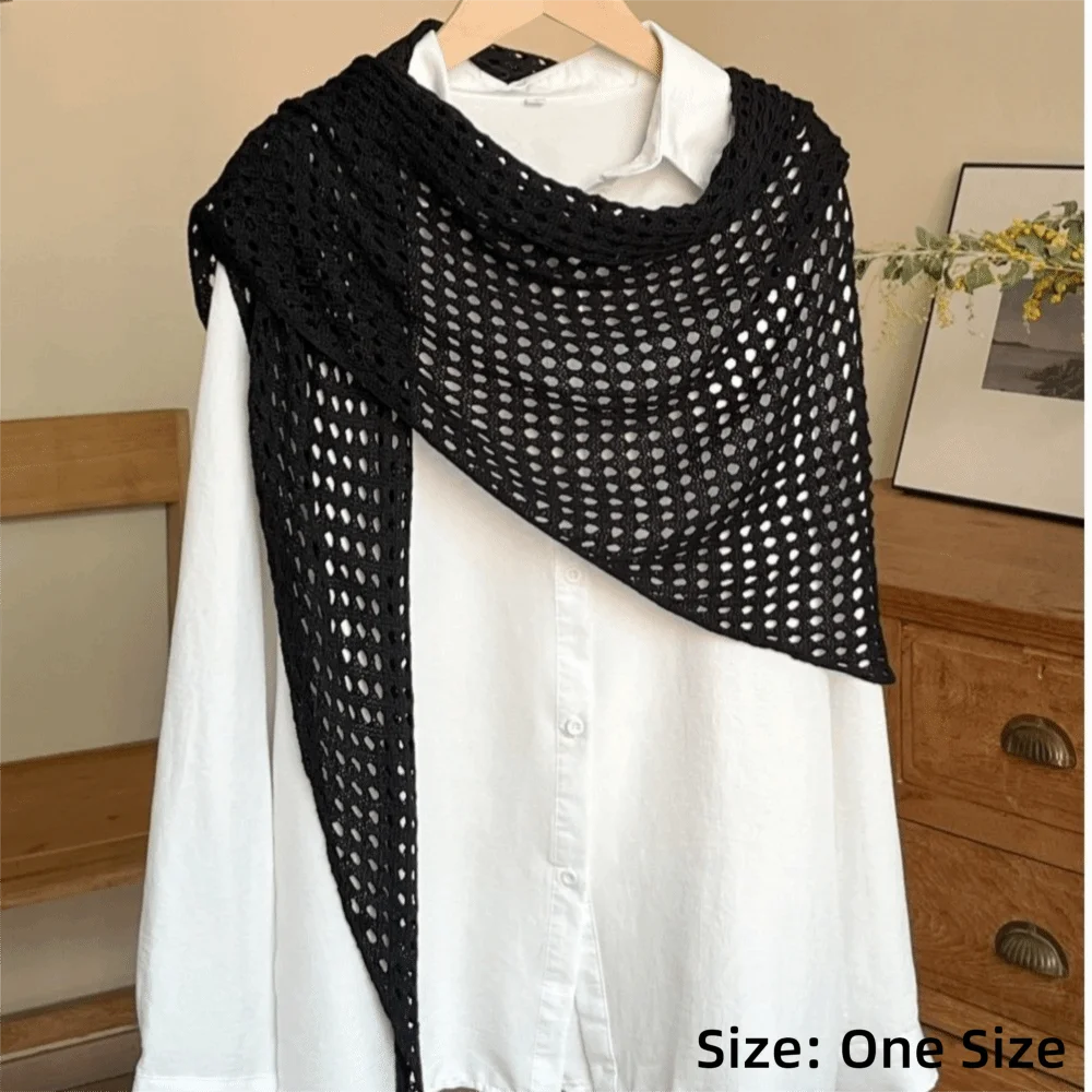 Fashion Hollow Out Triangle Scarf Shawl Breathable Solid Color Knitted Scarf Lightweight Sun Protection Women Shawl Wrap
