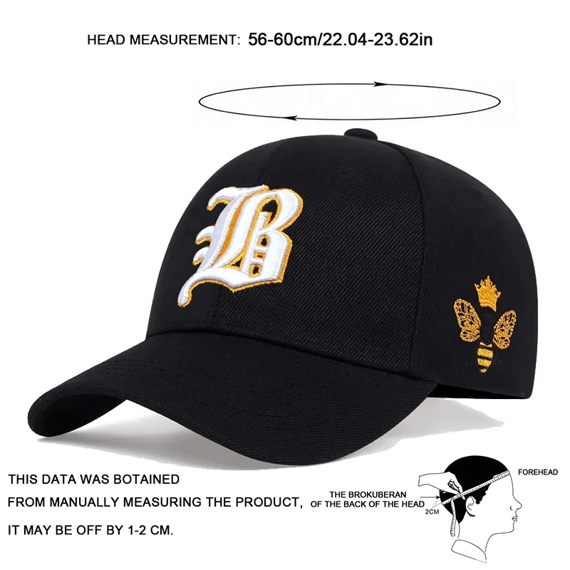 Unisex Gothic Letter Side Bee Embroidery Baseball Caps Spring and Autumn Outdoor Adjustable Casual Hats Sunscreen Hat Sports Cap