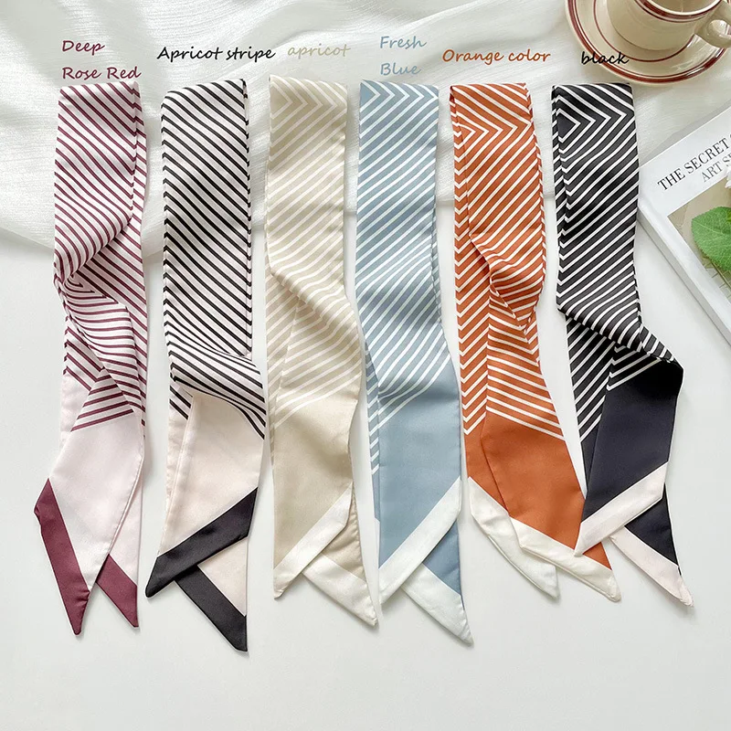 New Slim And Long 80x6CM Small Scarf For Women Versatile Black Striped Hair Tie Bag Decoration Scarves Party Gift