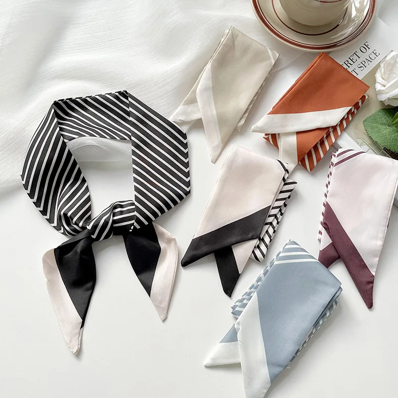 New Slim And Long 80x6CM Small Scarf For Women Versatile Black Striped Hair Tie Bag Decoration Scarves Party Gift