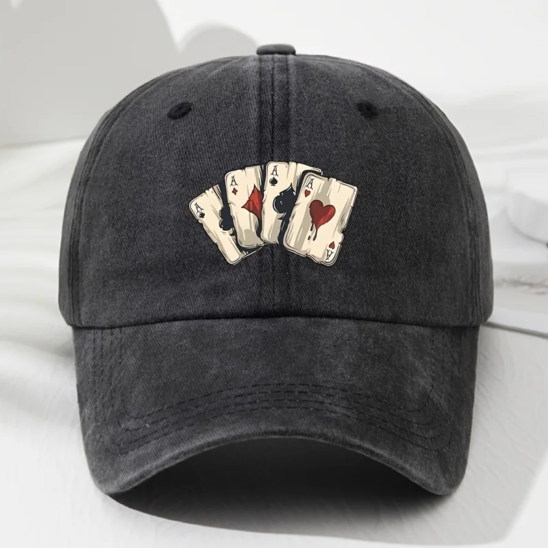 Retro poker AAA printed baseball cap with adjustable dad hat suitable for outdoor sports, fishing, and camping